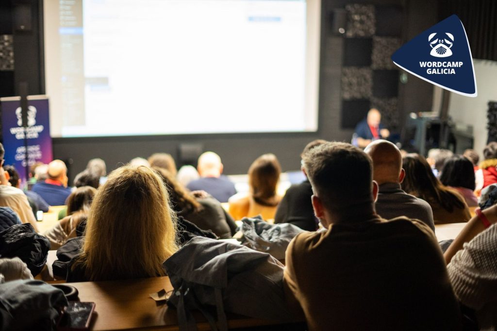 Ponencia en la sala de abajo de WordCamp Galicia.
